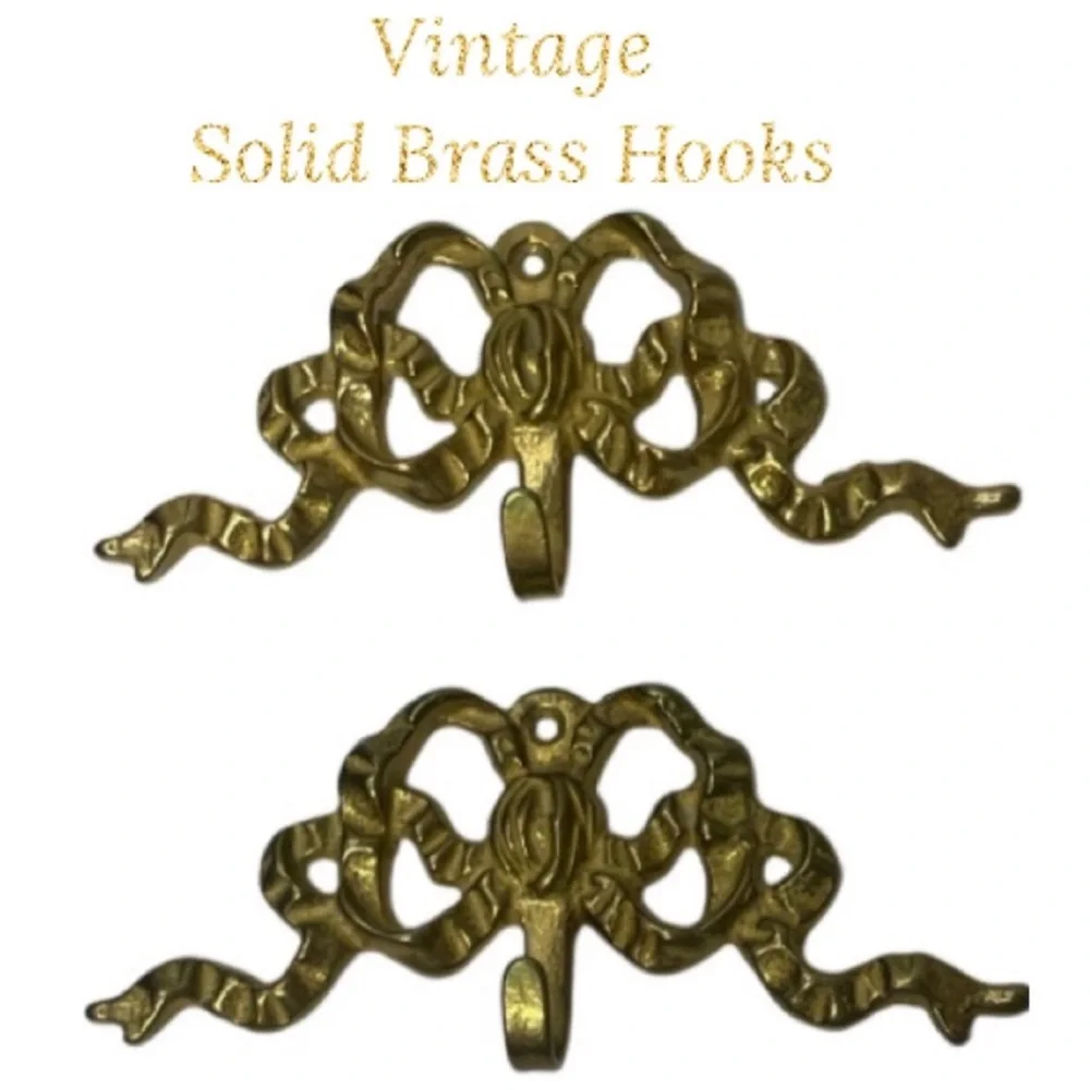 Vintage Brass Hooks Ornate Gold Bow Brass Hardware Grand Millennial Regencycore
